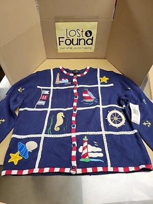 Vintage 90’s Y2K Nautical Knitted Designers Original Studio Sweater Cardigan XL - Image 1 of 4