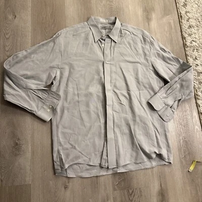 Camisa Mondo Di Marco cinza claro padrão colarinho abotoado feito na Itália 34/35 16 1/2 - Imagem 1 de 4