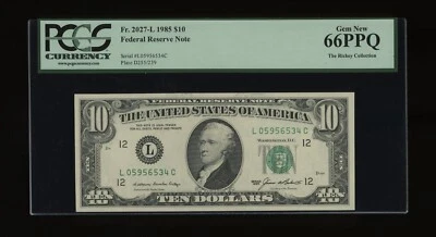 DBR 1985 $10 FRN San Francisco Gem Fr. 2027-L PCGS 66 PPQ Serial L05956534C - Image 1 of 2