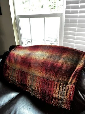 Hermosa manta suave chenilla nudo corbata flecos colores oscuros Foto 1 de 3