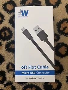 Just Wireless 6ft Flat TPU Micro USB to USB-A Cable - Black - New - Picture 1 of 3