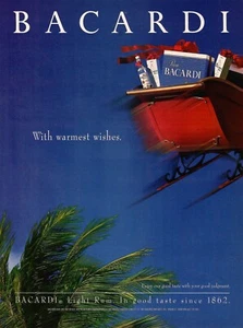 VINTAGE 1991 Bacardi Rum Weihnachten Schlitten Geschenke Druck Anzeige - Bild 1 von 1