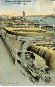NYC Subway - Hudson and Manhattan Tube, Artist View, Card by Brown Brothers - Picture 1 of 2