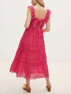 Oliver Bonas Pink Broderie Strappy Midaxi Dress UK size 12