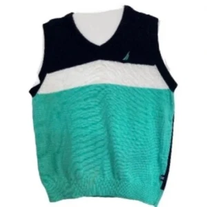 NAUTICA Sweater Vest Blue White Teal Boys 5 6 Medium - Picture 1 of 13