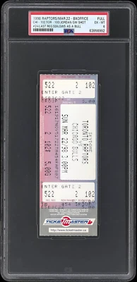 1998 Michel Jordan Game-Winning Shot #24 Last Season As A Bull Ticket PSA - Image 1 of 2