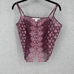 Victorias Secret VTG Y2K Floral Sheer Babydoll Top Size L Purple Embroidered - Picture 1 of 13