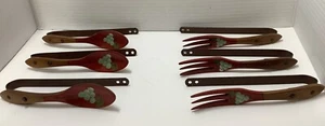 VTG FORKS (3) & SPOONS (3) RED PAINTED CURTAIN TIE BACKS - Picture 1 of 5