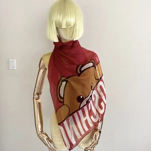 MOSCHINO Red Graphic Teddy Bear Silk Large Scarf NWT - Picture 1 of 5