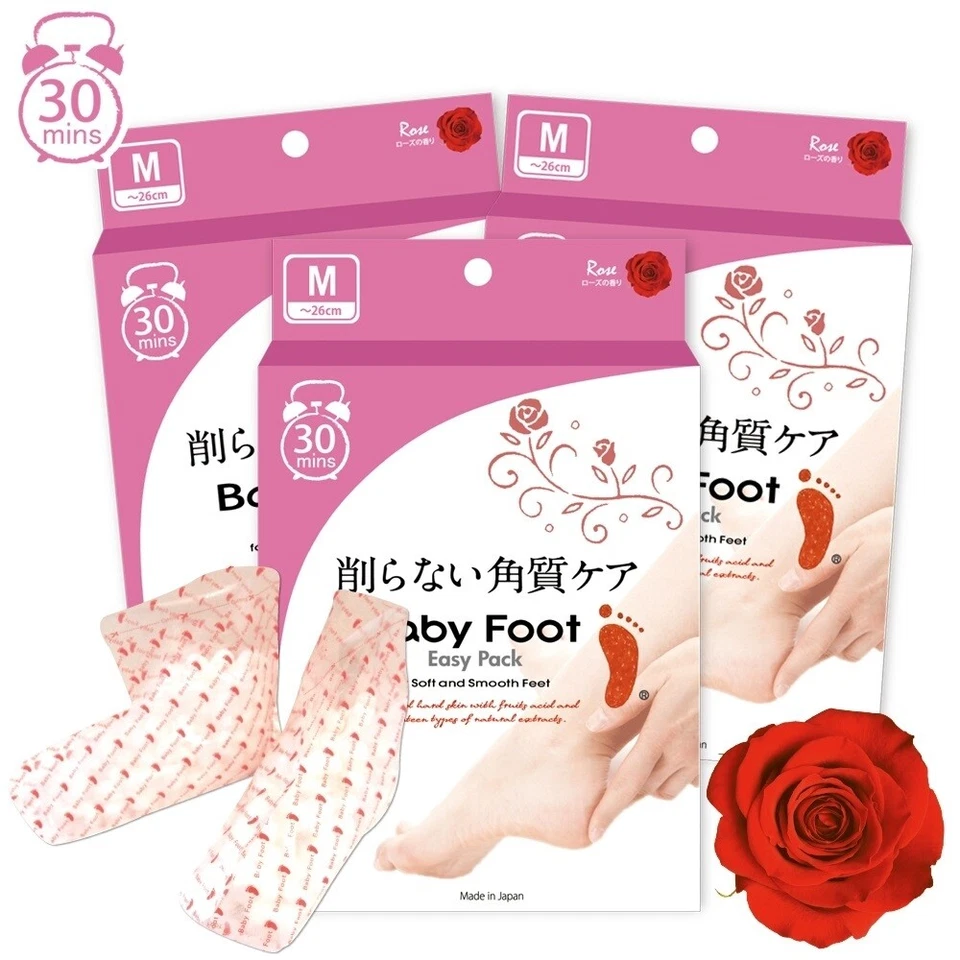 Baby Foot Deep Skin Exfoliation Peeling 30 Minutes Easy Pack 3D x 3 Packs Rose  - Image 1 of 1