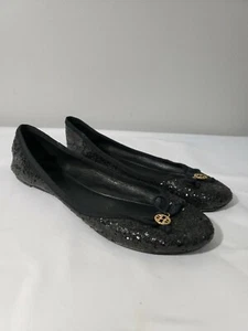 TORY BURCH black CHELSEA bow sparkle ballet flats, size 7.5 - Picture 1 of 5