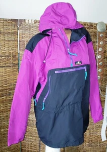 Color Block Vintage 90's Hooded Zip Pockets Hiking Nylon Windbreaker Jacket Sz L - Picture 1 of 6