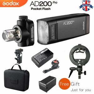 UK Stock Godox AD200Pro TTL 2.4G Pocket Camera Flash For Nikon Canon Sony Fuji