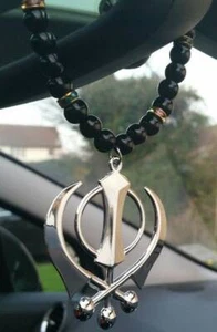Silver plated punjabi large sikh khanda pendant car rear mirror hanging mala m1 - Picture 1 of 8