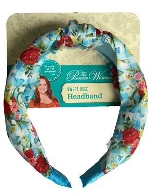 Headband The Pioneer Woman Sweet Rose Floral Print Top Knot Design Blue Pink - Image 1 of 3