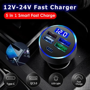 5 Port USB Super Fast QC3.0+PD Car Charger Adapter For iPhone Samsung Android - Picture 1 of 11