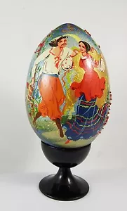 Beautiful Russian Hand Painted Lacquered Bejewelled Egg Russian Dancers Scene - Picture 1 of 6