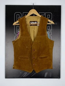 ๐จ Schott Perfecto Vintage Brown Leather Button Jacket Western Vest Sz S - Picture 1 of 11