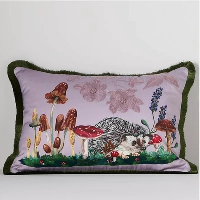 EUC Anthropologie Nathalie Lete Embroidered Pillow Hedgehog Pink 14 x 20 - Image 1 of 4