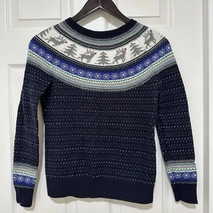 Talbots Women’s Navy SP Fair Isle Crewneck Christmas Reindeer Sweater Wool Blend - Picture 1 of 8