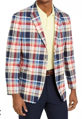 NWOT Tommy Hilfiger Madras R46 Plaid Blazer Sport Coat Jacket Ethan Blue Red - Image 1 of 4