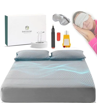 Sábanas ajustables de puesta a tierra tamaño king 90 % algodón + 10 % fibra plateada Foto 1 de 4