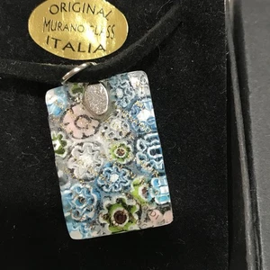 Murano Glass Original Italia Millefiori Pendant Necklace Pastels Flowers New - Picture 1 of 6