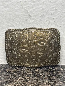 Vtg Crumrine Buckle Golden Western Rodeo Cowboy Floral Design 3"L Fits 1.5" Belt - Picture 1 of 3