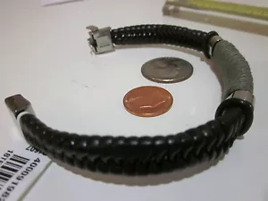 bracciale unisex pelle nera intrecciata inox STEEL TIME cordino - Foto 1 di 11