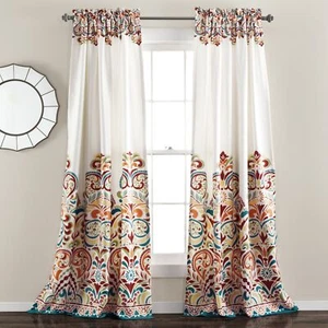 Lush Decor Clara Curtains Paisley Damask Turquoise & Tangerine 52"x84" 2 Panels - Picture 1 of 9