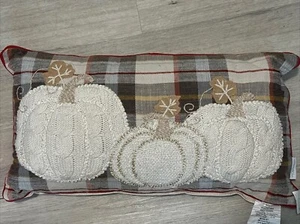 THE FARMHOUSE RACHEL ASHWELL PILLOW PUMPKINS Woven Textured Plaid Background Zip - Picture 1 of 7