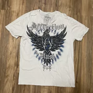Affliction Signature Georges St Rush weißes T-Shirt Y2K distressed Herren 2XL FLECKEN - Bild 1 von 16