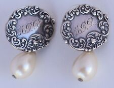 T. FOREE HUNSICKOR Texas designer tag, ID faux pearls sterling silver earrings