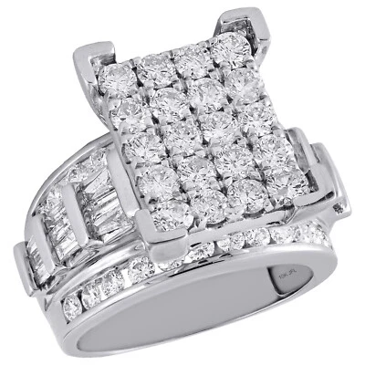 10K White Gold Round & Baguette Diamond Rectangle Cluster Engagement Ring 3 Ct. - Image 1 of 4
