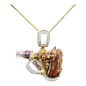 9ct 9k Tri Tone Gold Triple Horses Pendant 9.30 Grams. Brand New - Picture 1 of 7