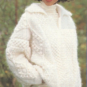 Damen Mohair + Aran gemütliche flauschige Jacke Cardigan klobiges Gewicht Strickmuster - Bild 1 von 1