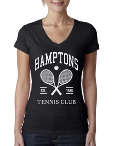 Hamptons Tennis Club Est 1986 Sports Women Junior Fit V-Neck Tee - Picture 1 of 5