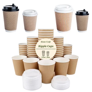 Tazzine da caffè monouso carta kraft increspate tazze e coperchi bevande calde triplo strato - Foto 1 di 9