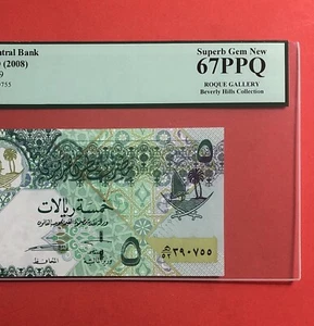 QATAR-2008-5 RIYALS BANKNOTE,GRADED BY PCGS SUPERB GEM NEW 67 PPQ. - Picture 1 of 4