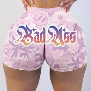 GYM Woman girls pink print shorts swimwear Fitness Workout Running activewear - Picture 1 of 4