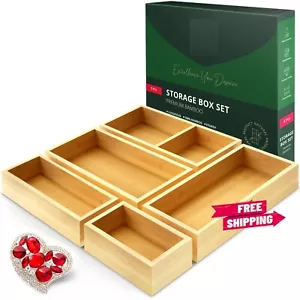 Royal Craft Wood Bamboo Drawer Organizer Set - Ultimate Office, Kitchen, Desk, M - Picture 1 of 9