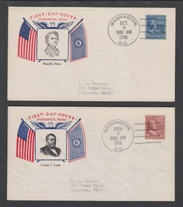 US Planty 819-5, 823-5 FDCs. 1938 14c & 18c Presidentials, Fidelity cachets, VF - Picture 1 of 1