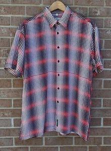 Ben Sherman Polka Dot Stripe Abstract Mosaic Button Up Shirt Red Purple Men XL 4 - Picture 1 of 7