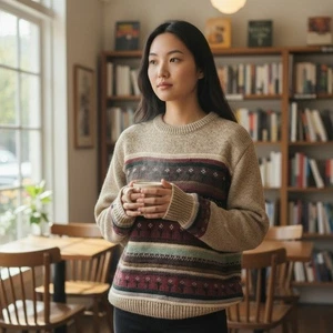 Suéter Woolrich Para Mujer Fair Isle Tejido De Colección Multicolor Patrón Floral Cuello Redondo - Imagen 1 de 9