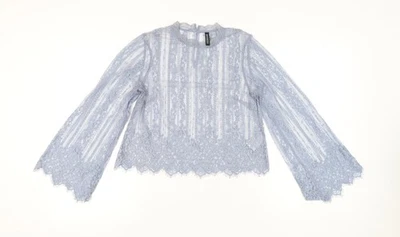 Blusa corta de encaje azul de H&M para mujer talla 6 manga larga transparente fiesta top Foto 1 de 4