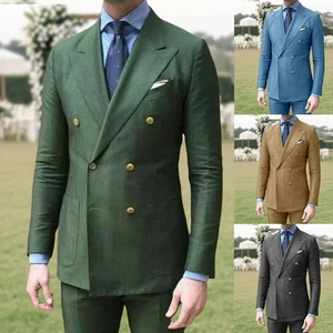 Casual Summer Linen Suit for Men Peaked Lapel Blazer with Pant Ensemble - Picture 1 of 39