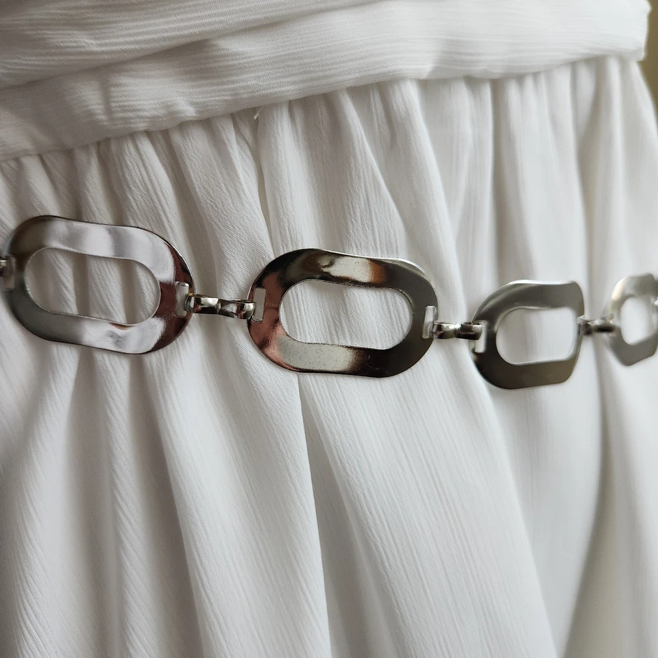 Винтажный серебристый регулируемый пояс-цепочка 32–40 дюймов ретро аксессуар - Изображение 1 из 4