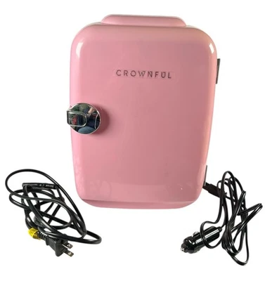 CROWNFUL Mini Fridge Pink 4 Liter/6 Can Great for Dorm Makeup & More - Image 1 of 4