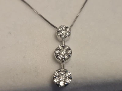 14K White Gold  3 Tier Stone Diamond 1/2 Ct Past Present Future Necklace 18 Inch - Image 1 of 4