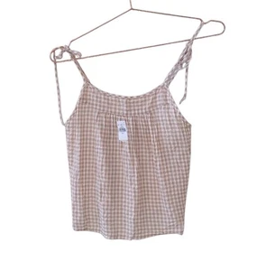 Nuevo top para dormir AERIE S blanco tostado guinga Seersucker cami para mujer - Imagen 1 de 10